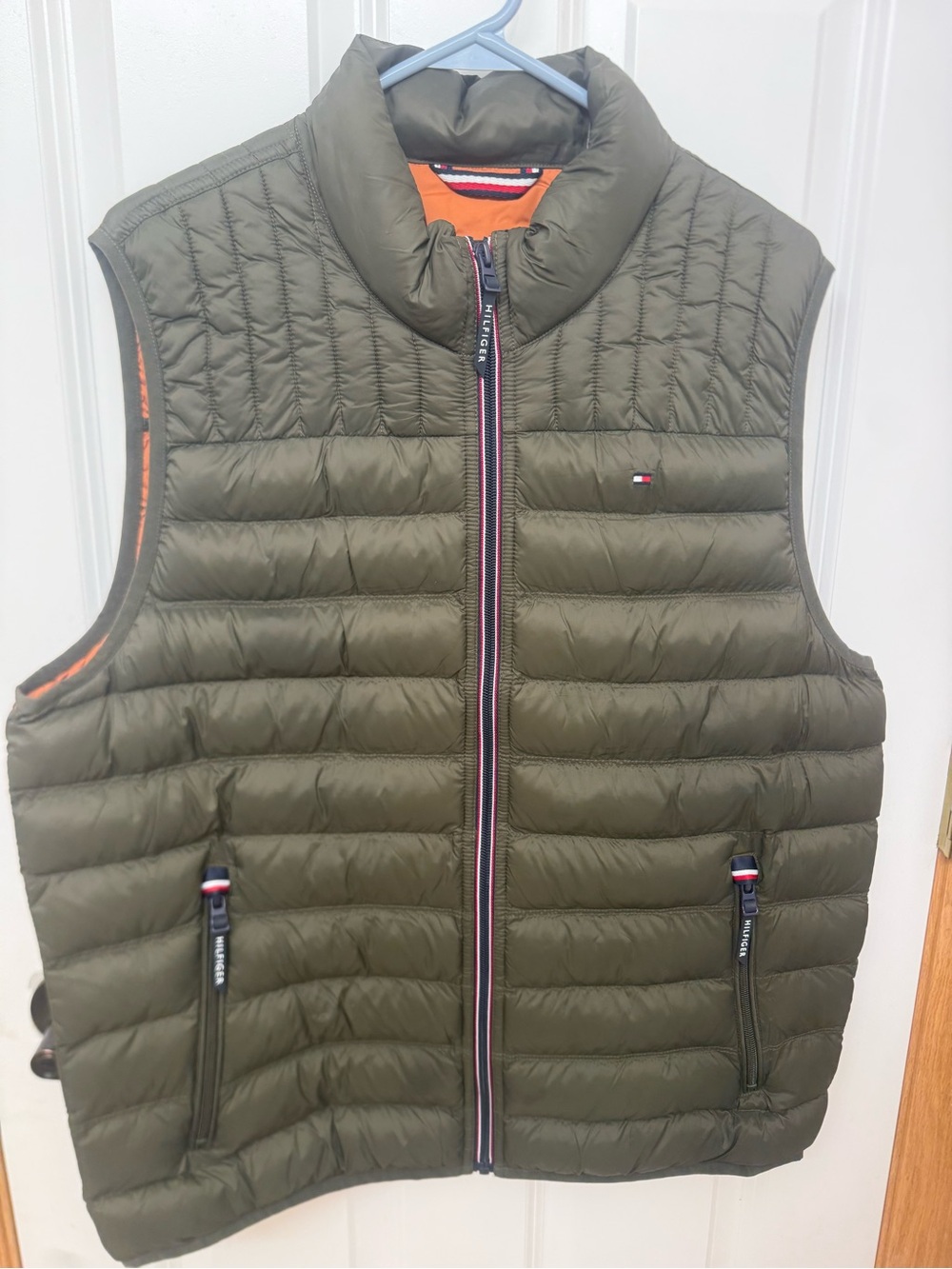 Tommy Hilfiger Olive Quilted Puffer Vest with Contrast Trim